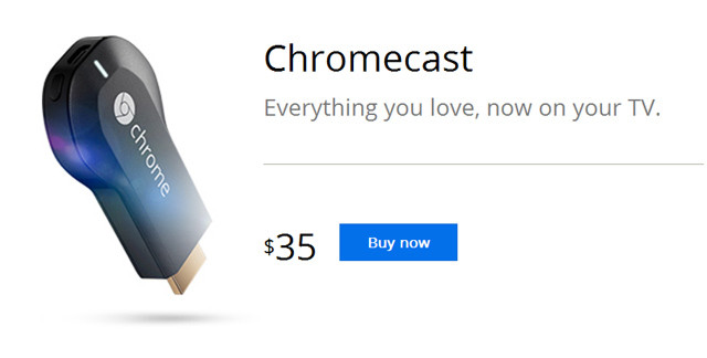 35 美元的Chromecast 電視棒 可串流手機內容到電視上 35 美元的Chromecast 電視棒 可串流手機內容到電視上