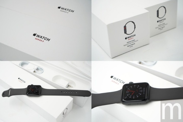 盒装设计与内部包装基本上与wi-fi版apple watch series 3相同